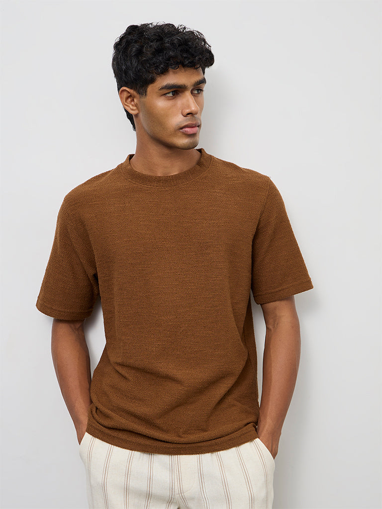 ETA Brown Textured Relaxed-Fit Cotton-Blend T-Shirt