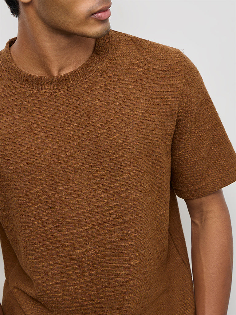 ETA Brown Textured Relaxed-Fit Cotton-Blend T-Shirt
