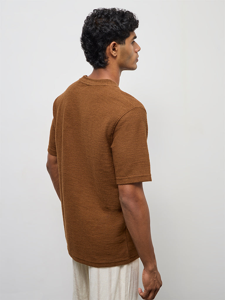 ETA Brown Textured Relaxed-Fit Cotton-Blend T-Shirt