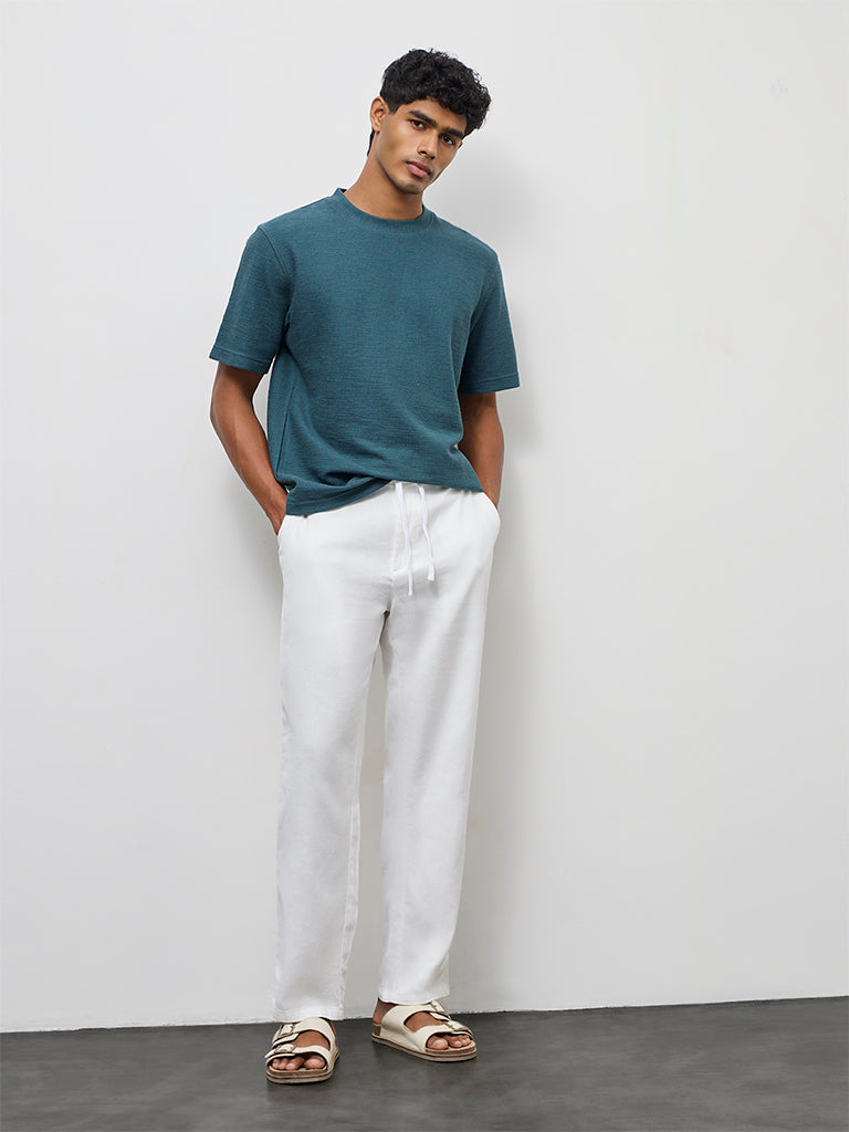 ETA Teal Textured Relaxed-Fit Cotton-Blend T-Shirt