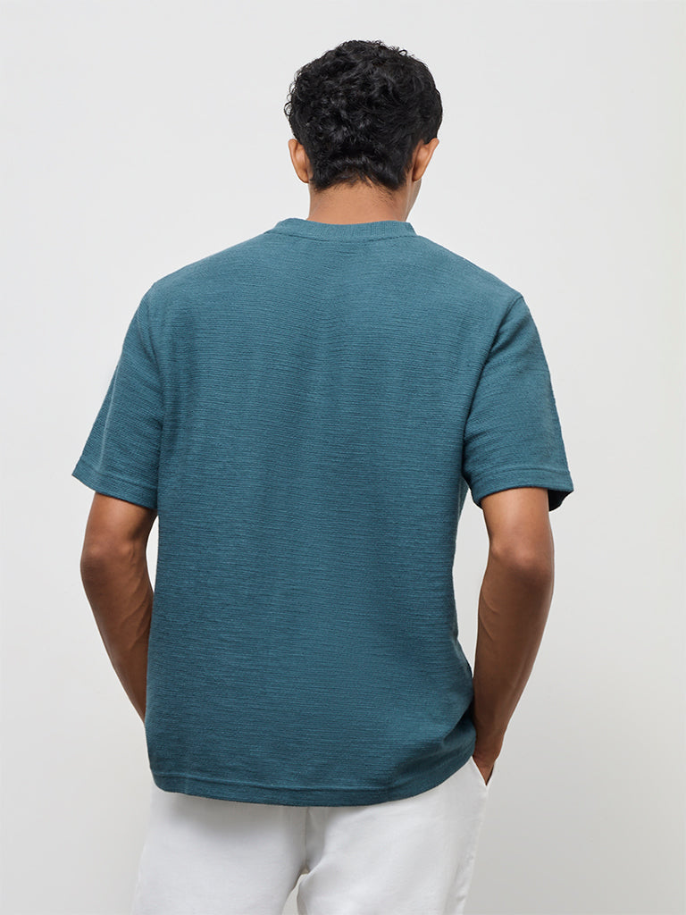 ETA Teal Textured Relaxed-Fit Cotton-Blend T-Shirt