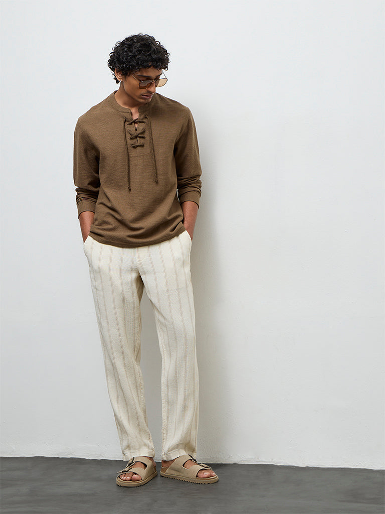 ETA Brown Waffle-Textured Relaxed-Fit Cotton-Blend T-Shirt