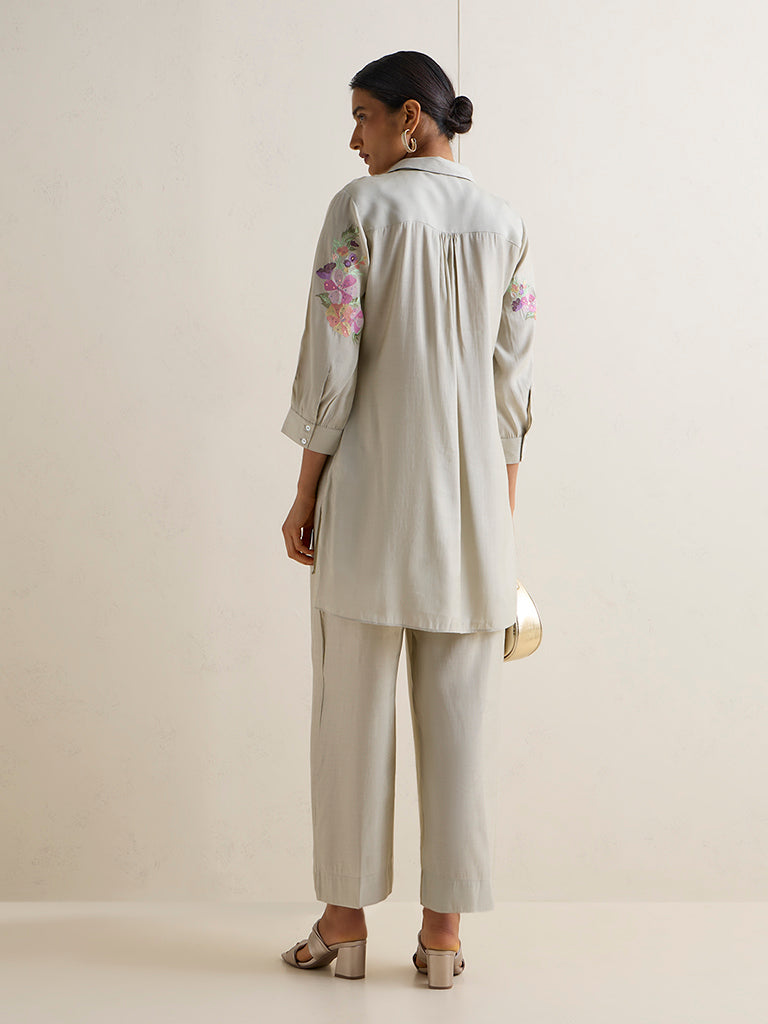 Vark Grey Floral Embroidered Co-ord Set