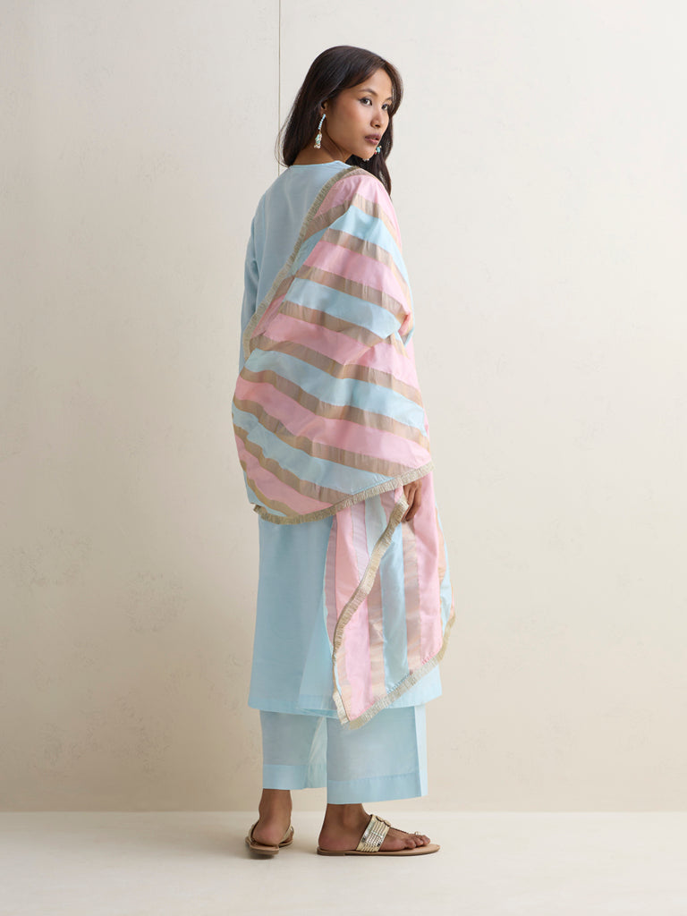 Vark Blue Embroidered A-Line Ethnic Set