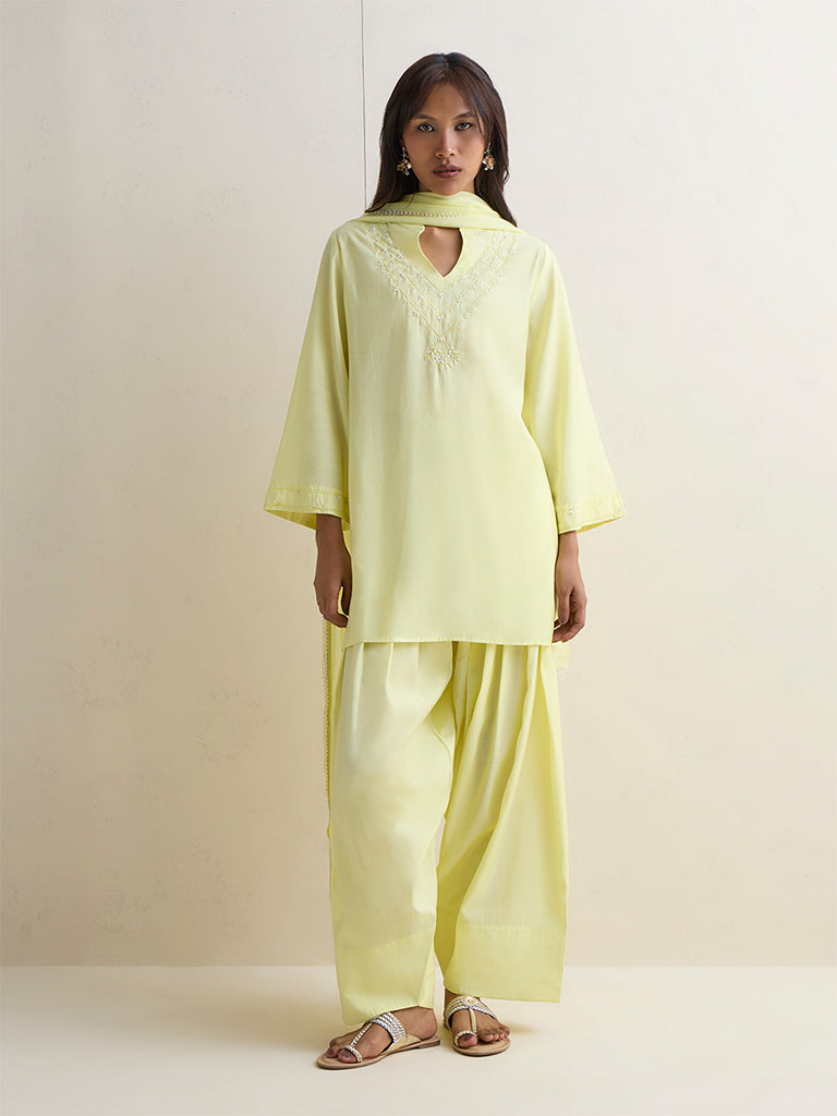 Vark Lime Embellished Straight Ethnic Set