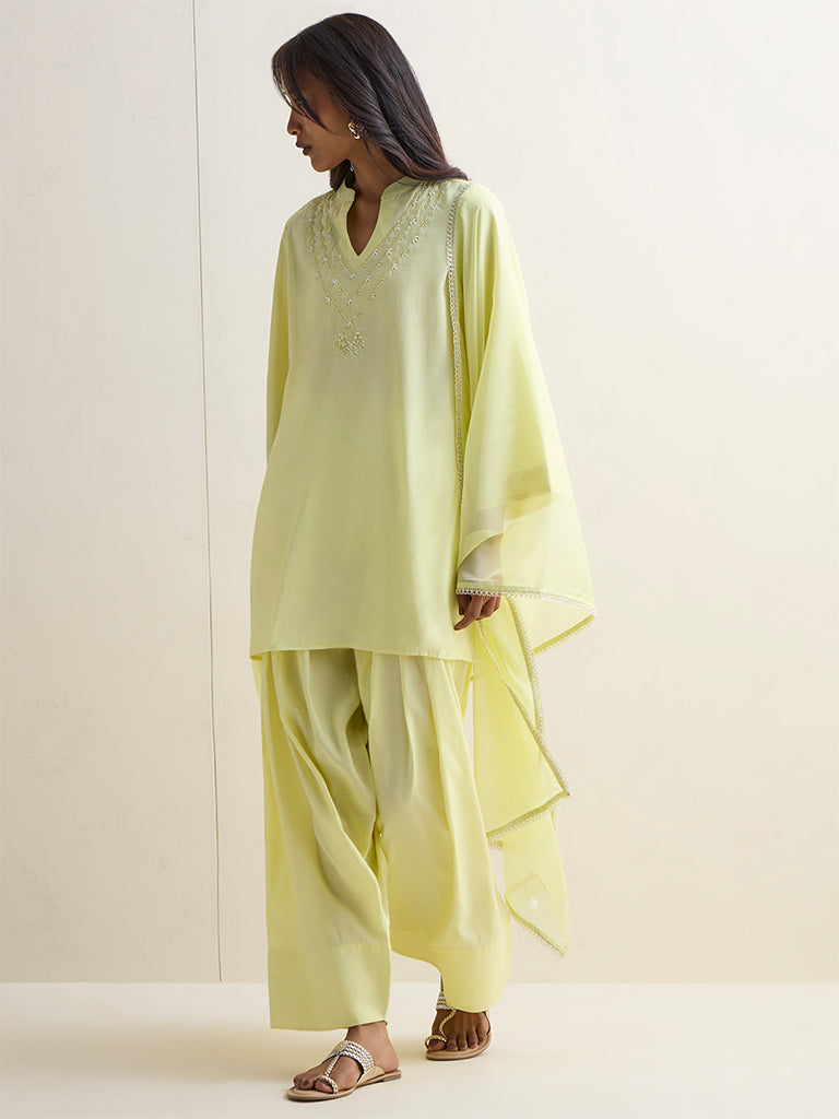 Vark Lime Embellished Straight Ethnic Set