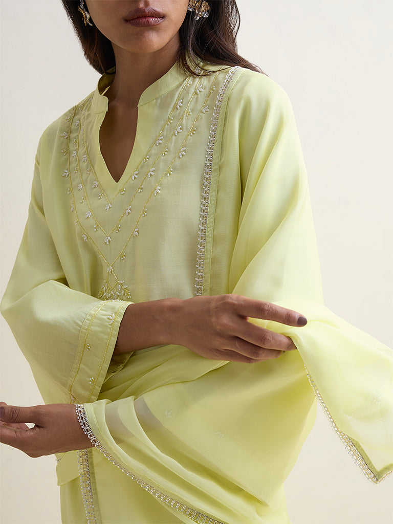 Vark Lime Embellished Straight Ethnic Set