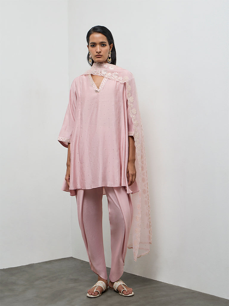Vark Light Pink Embellished A-Line Ethnic Set