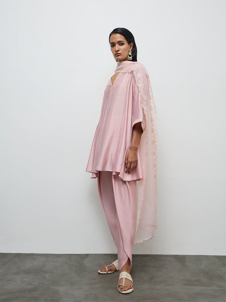 Vark Light Pink Embellished A-Line Ethnic Set