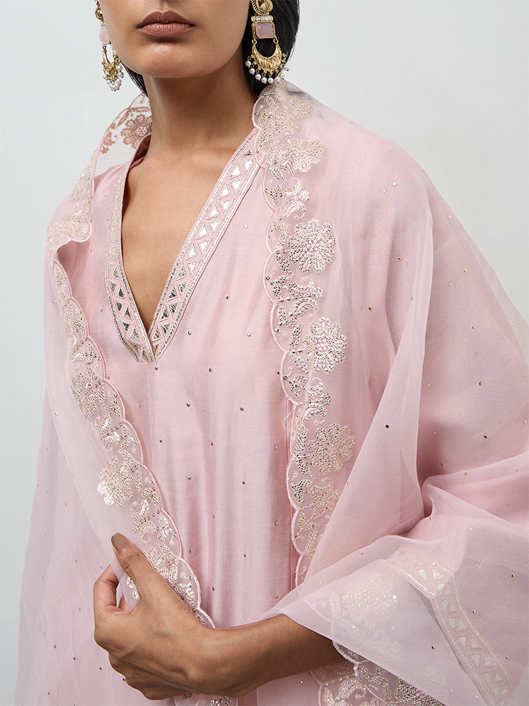 Vark Light Pink Embellished A-Line Ethnic Set