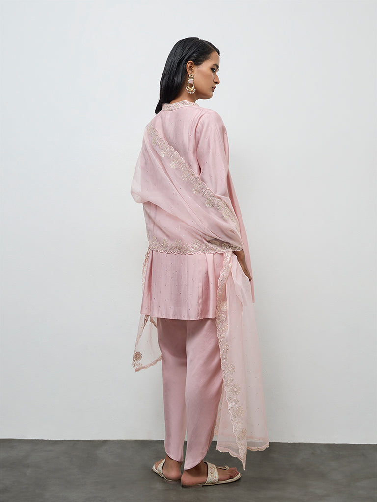 Vark Light Pink Embellished A-Line Ethnic Set