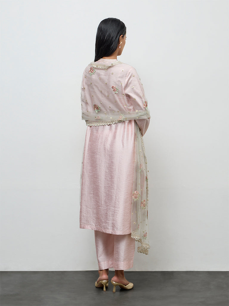 Vark Light Pink Embroidered A-Line Ethnic Set