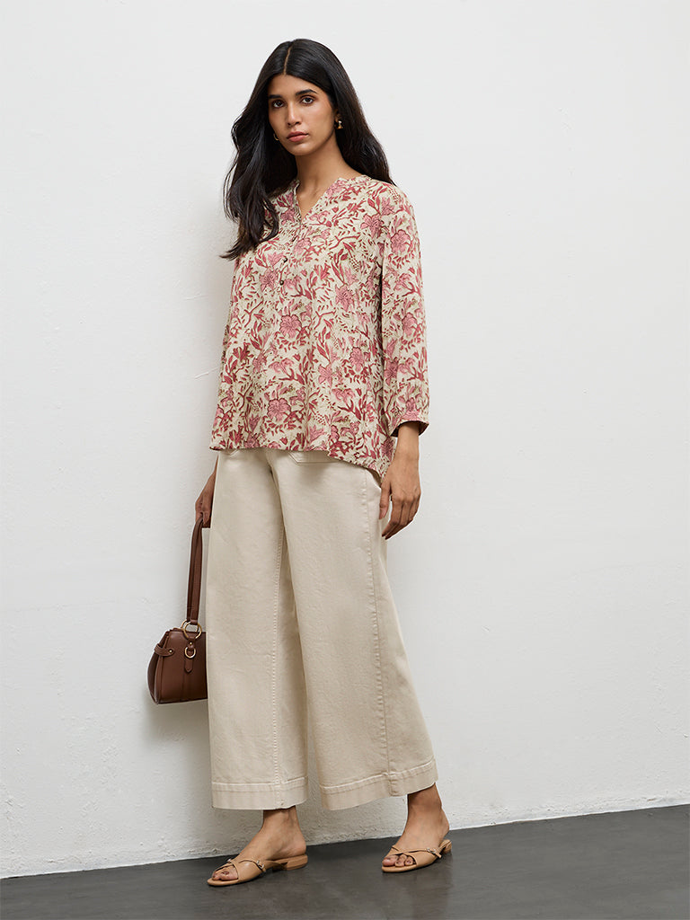 Utsa Pink Floral Printed Cotton Tunic
