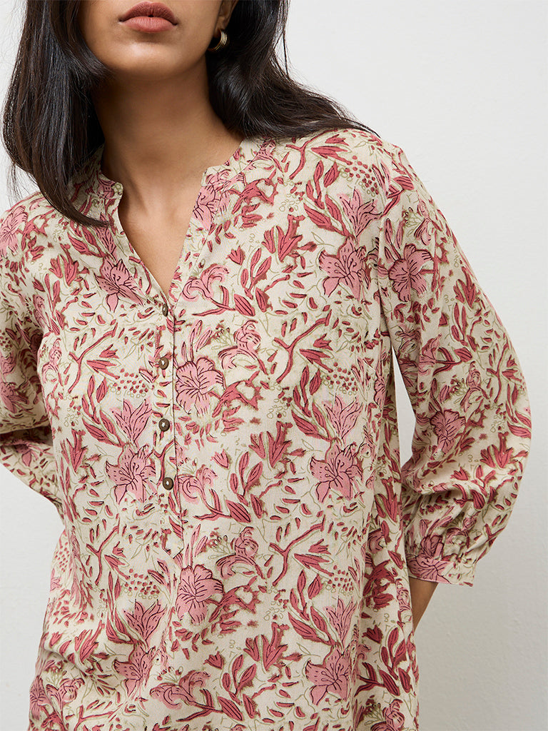 Utsa Pink Floral Printed Cotton Tunic