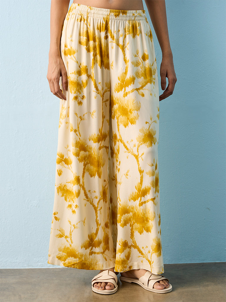 Utsa Mustard Tie-Dye Printed Pants