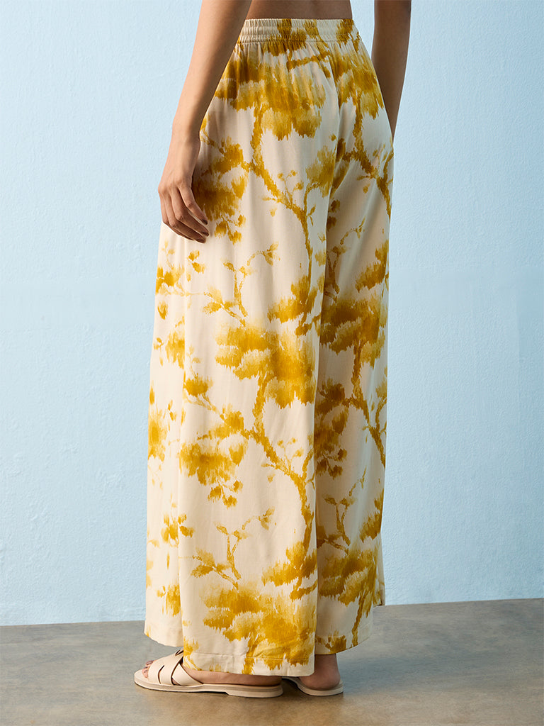 Utsa Mustard Tie-Dye Printed Pants