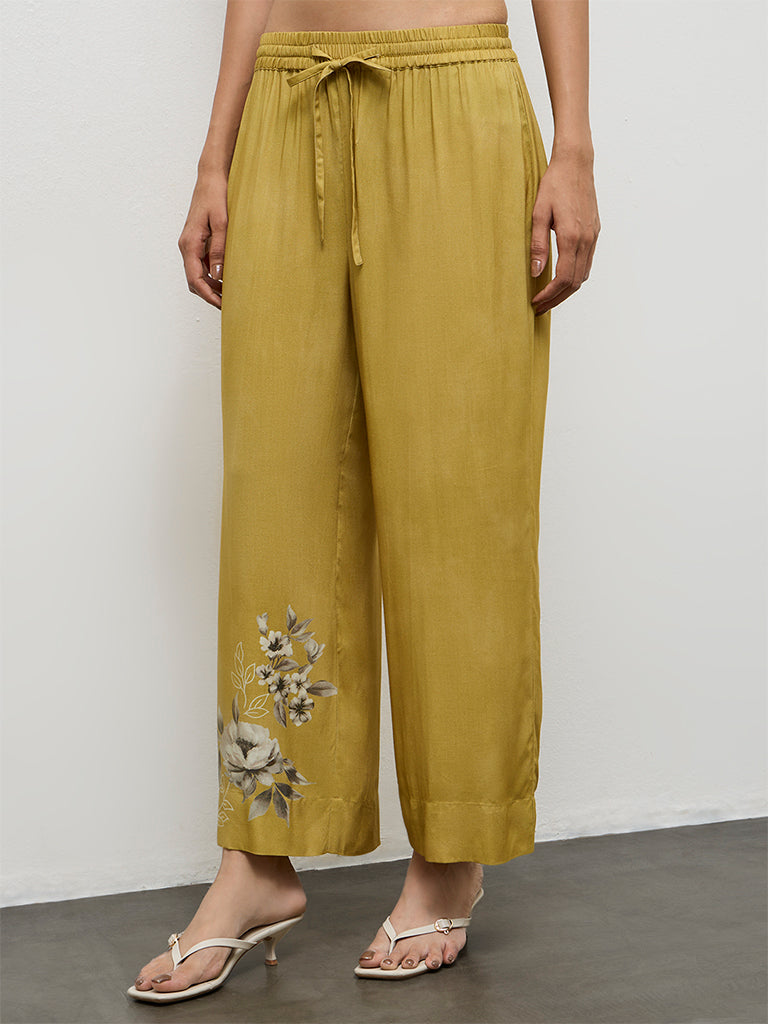 Utsa Mustard Floral Design Pants