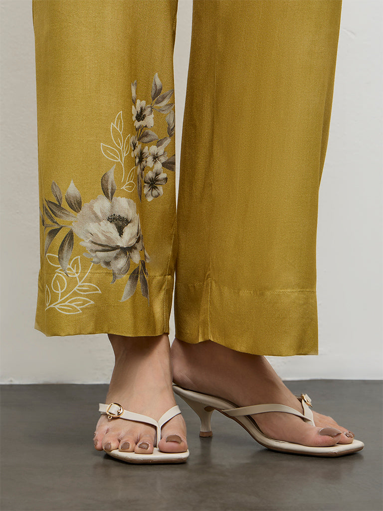 Utsa Mustard Floral Design Pants