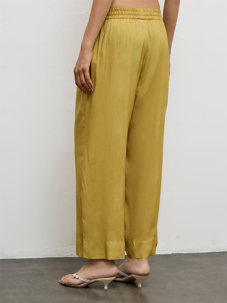 Utsa Mustard Floral Design Pants
