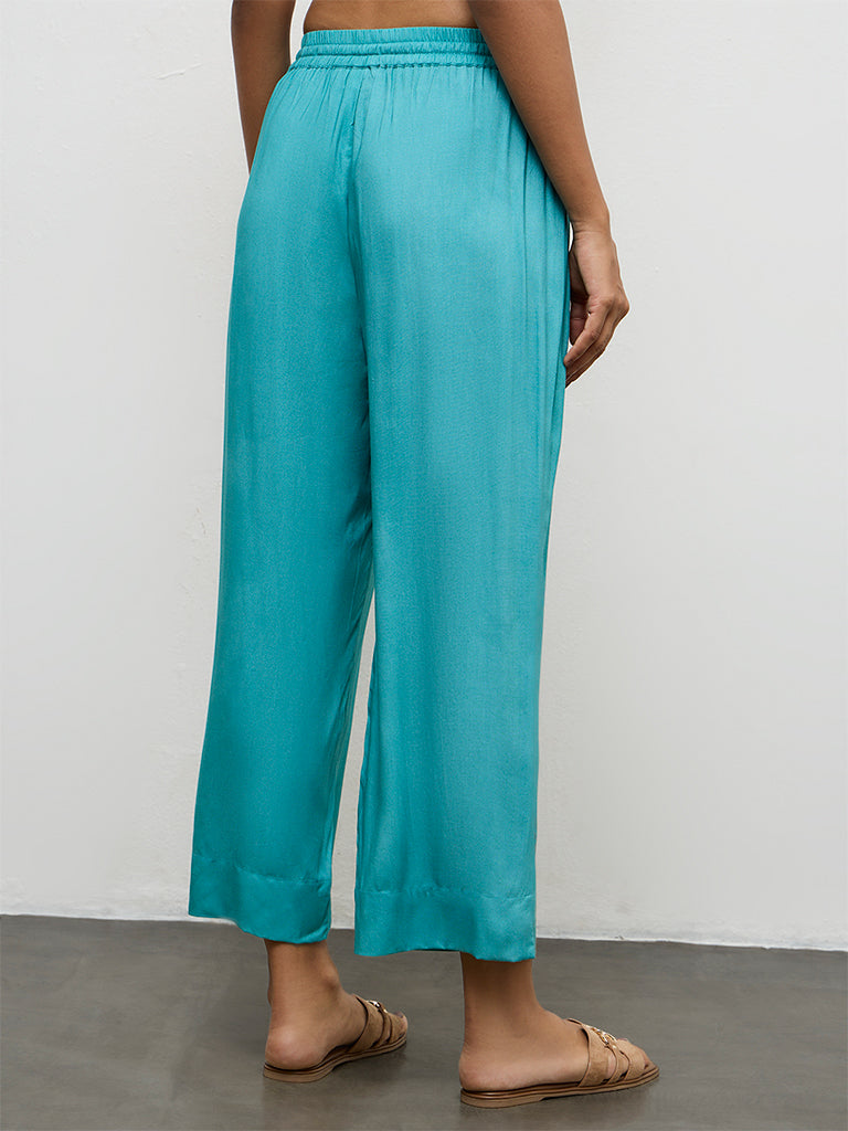 Utsa Teal Floral Printed Ethnic Pants