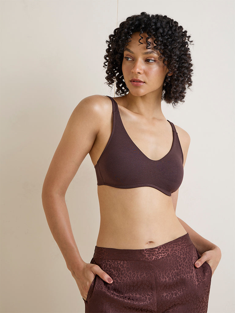 Wunderlove Dark Brown Cotton-Blend Padded Bra