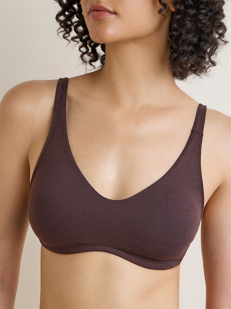 Wunderlove Dark Brown Cotton-Blend Padded Bra