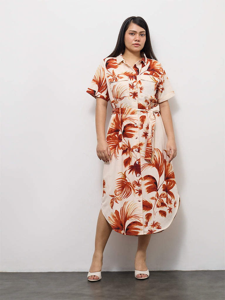 Gia Rust Botanical Printed Shirt Dress with Belt