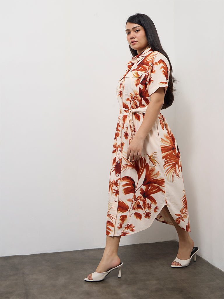 Gia Rust Botanical Printed Shirt Dress with Belt