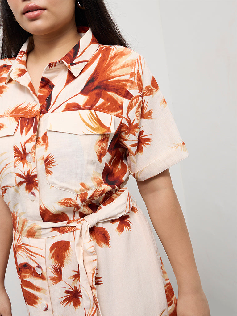 Gia Rust Botanical Printed Shirt Dress with Belt