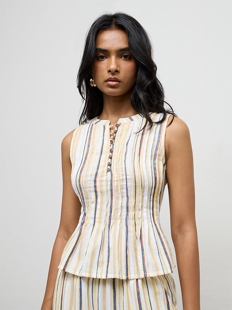 LOV Light Yellow Striped Top