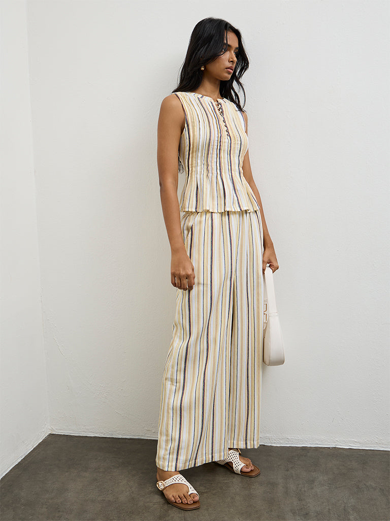 LOV Light Yellow Striped Top