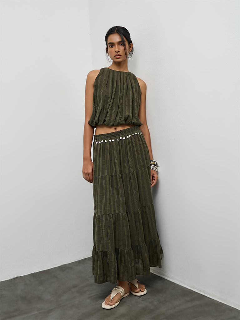 LOV Olive Textured Bubble Top