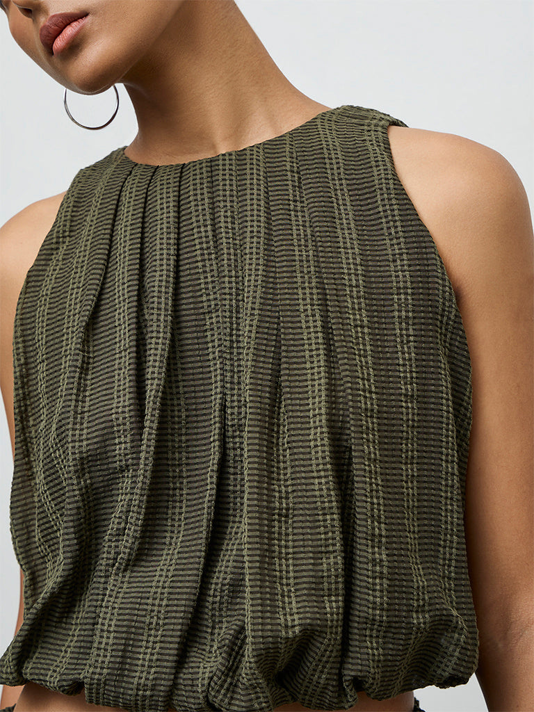 LOV Olive Textured Bubble Top