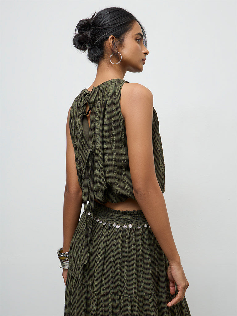 LOV Olive Textured Bubble Top