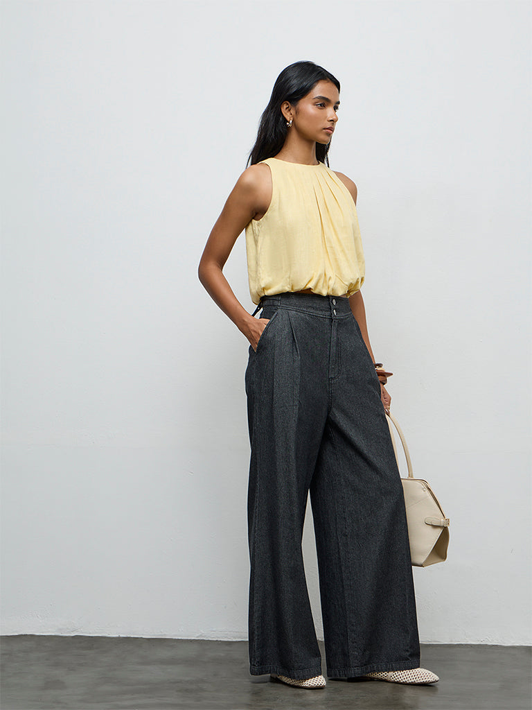 LOV Yellow Solid Linen-Blend Top