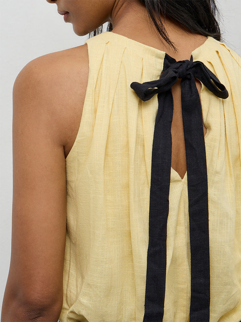 LOV Yellow Solid Linen-Blend Top