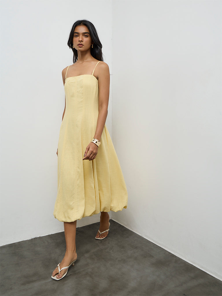 LOV Yellow Linen-Blend Balloon Dress