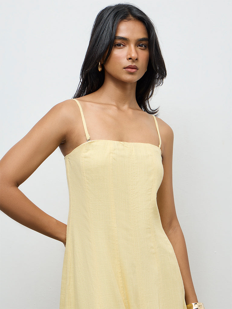 LOV Yellow Linen-Blend Balloon Dress