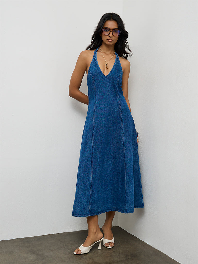 LOV Blue Denim A-Line Dress