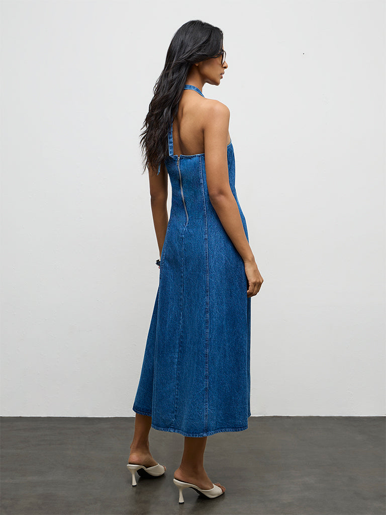 LOV Blue Denim A-Line Dress