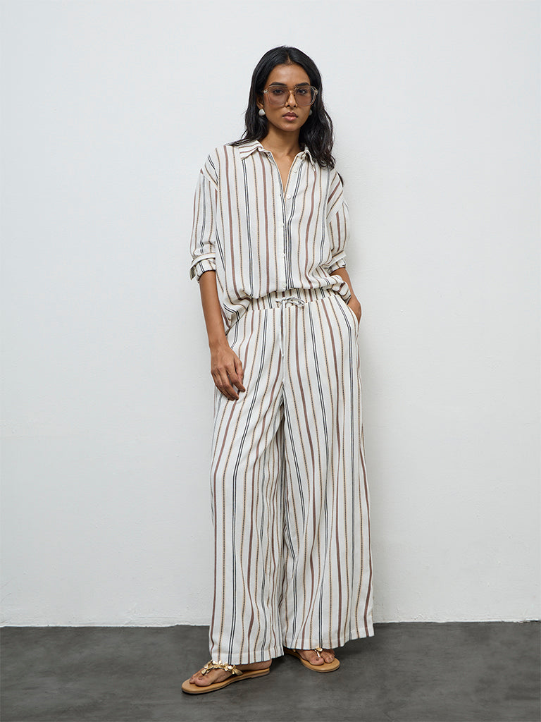 LOV Off-White Striped High-Rise Pants
