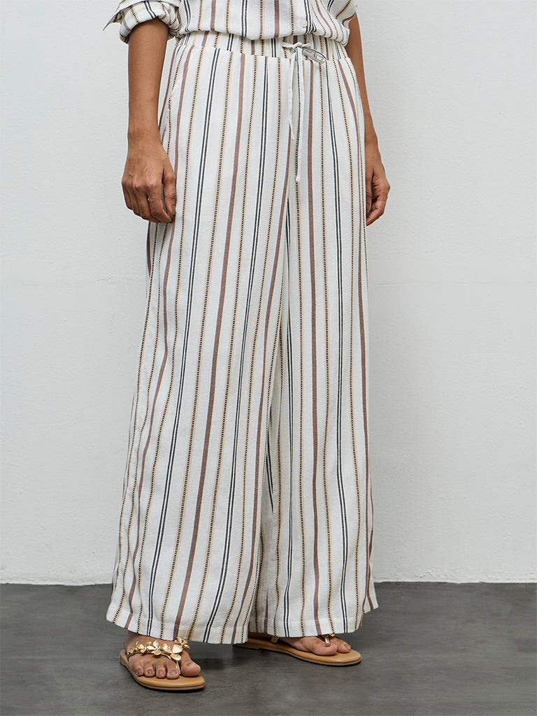 LOV Off-White Striped High-Rise Pants