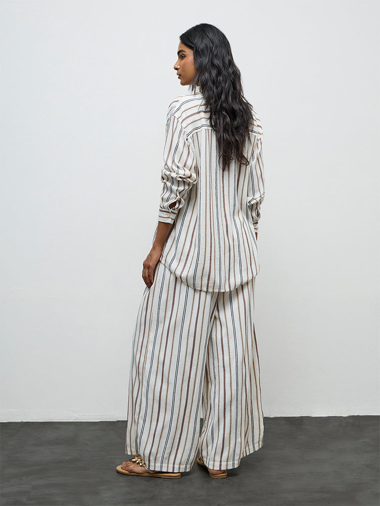 LOV Off-White Striped High-Rise Pants