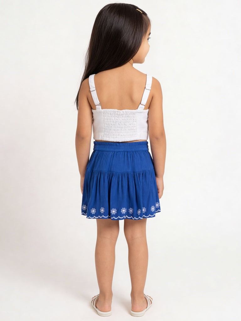 Utsa Kids Girls Blue Embroidered Flared Skirt - (2-8 yrs)
