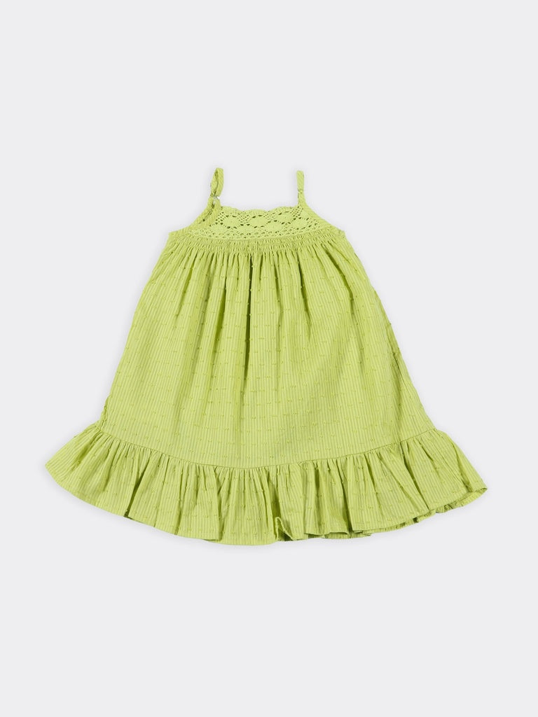 Utsa Kids Girls Lime Green Textured Cotton Flared Dress - (2-8 yrs)