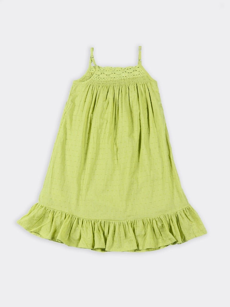 Utsa Kids Girls Lime Green Textured Cotton Dress - (8-14 yrs)