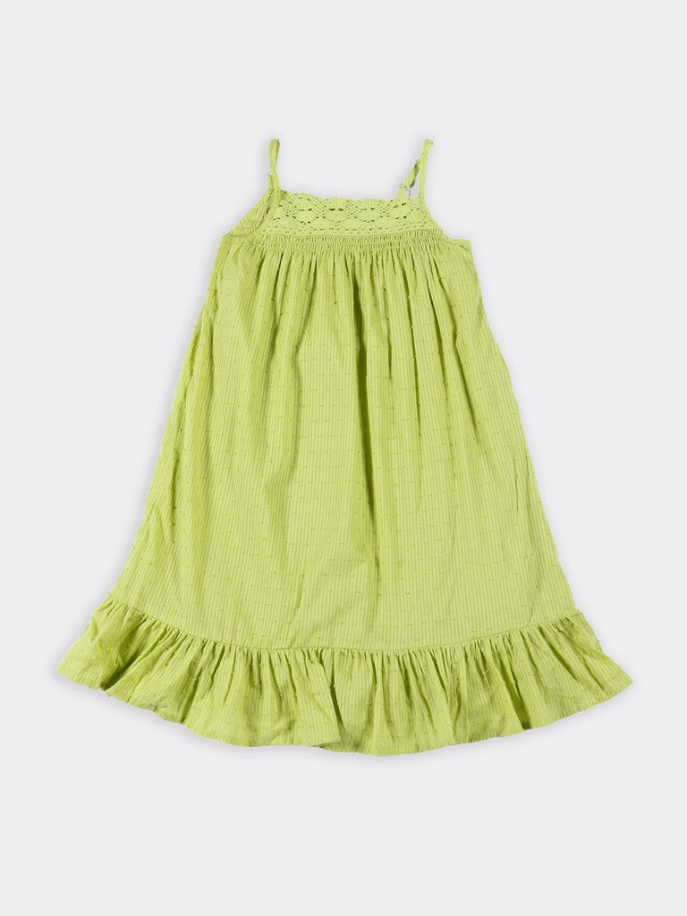 Utsa Kids Girls Lime Green Textured Cotton Dress - (8-14 yrs)