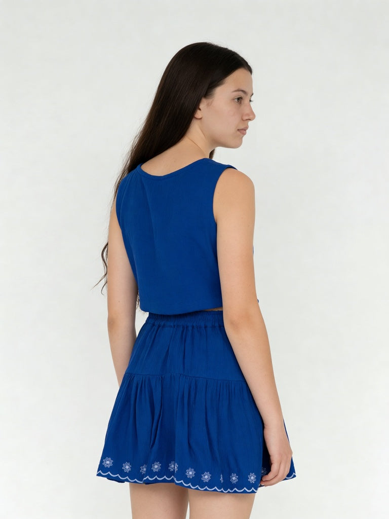 Utsa Kids Girls Cobalt Blue Embroidered Rayon Waistcoat - (8-14 yrs)