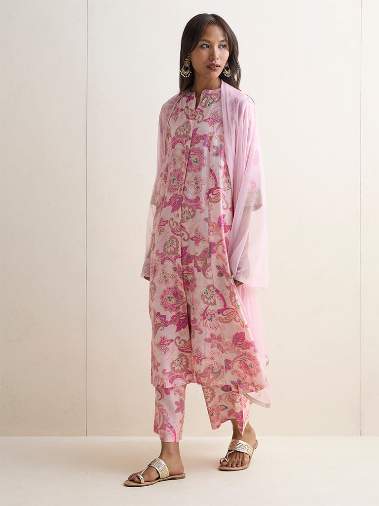 Vark Pink Botanical Pattern A-Line Ethnic Set