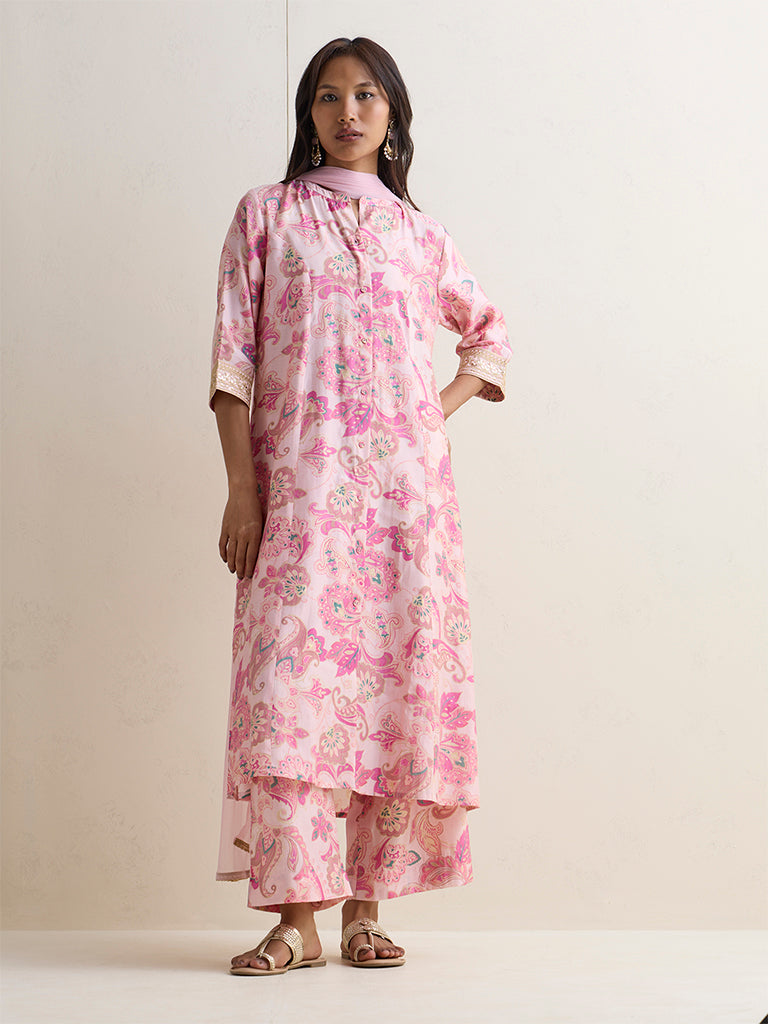 Vark Pink Botanical Pattern A-Line Ethnic Set